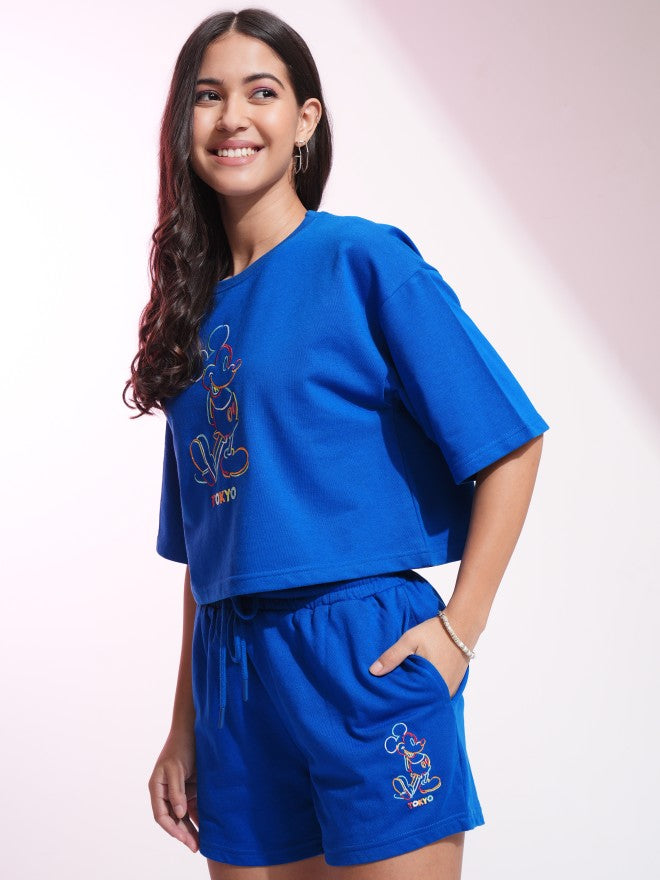Disney By Tokyo Talkies Women Blue Mickey Mouse T-shirt With Short - Blue - Image 4
