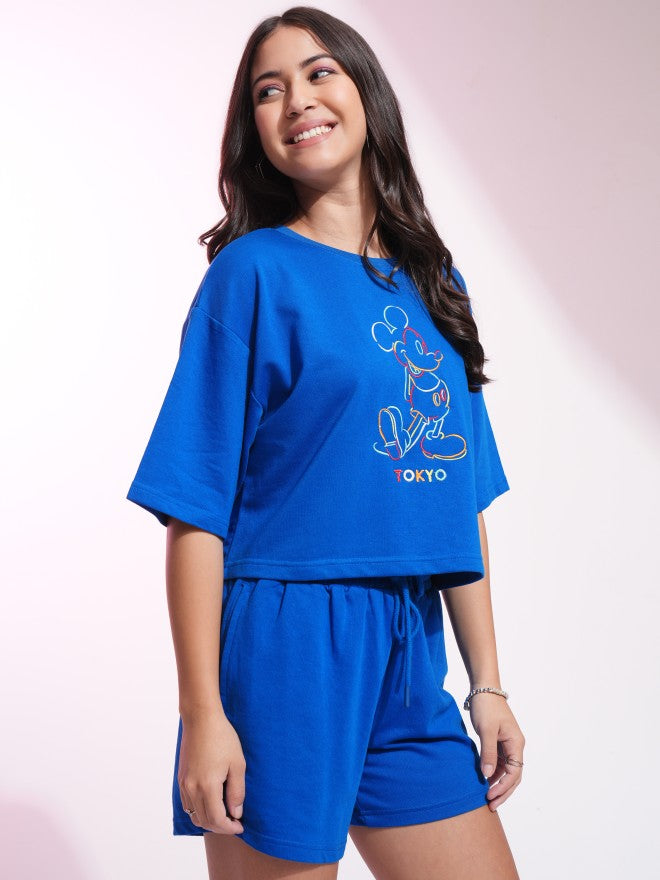Disney By Tokyo Talkies Women Blue Mickey Mouse T-shirt With Short - Blue - Image 6