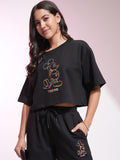 Disney By Tokyo Talkies Women Black Mickey Mouse T-shirt With Short - Black - Image 1
