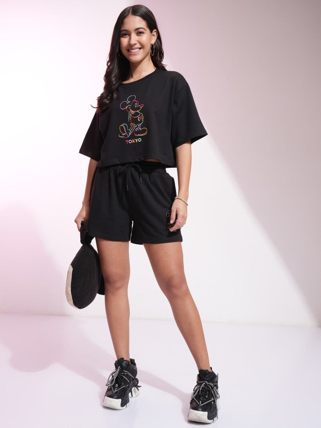Disney By Tokyo Talkies Women Black Mickey Mouse T-shirt With Short - Black - Image 2