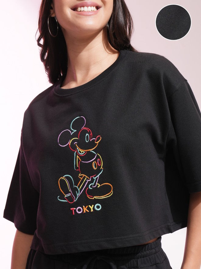 Disney By Tokyo Talkies Women Black Mickey Mouse T-shirt With Short - Black - Image 5