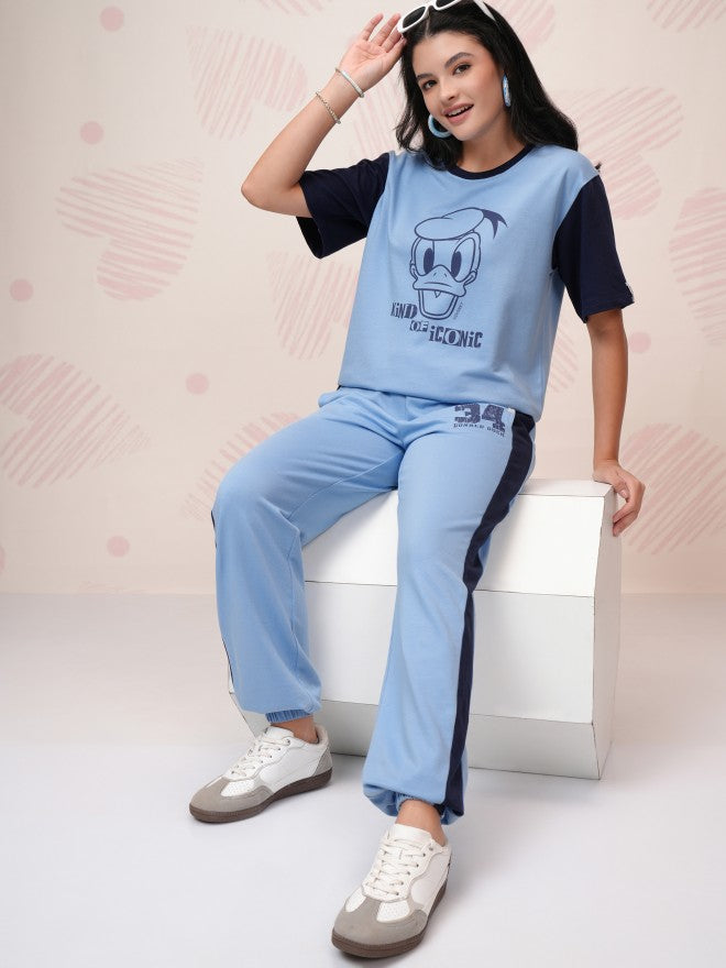 Disney By Tokyo Talkies Women Blue Donald Duck T-Shirt With Trouser - Blue - Image 1