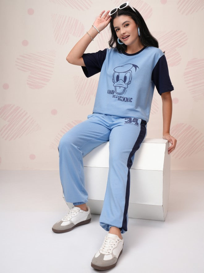 Disney By Tokyo Talkies Women Blue Donald Duck T-Shirt With Trouser - Blue - Image 2
