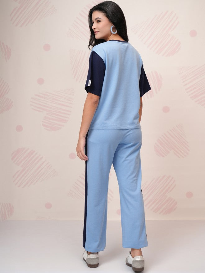 Disney By Tokyo Talkies Women Blue Donald Duck T-Shirt With Trouser - Blue - Image 3