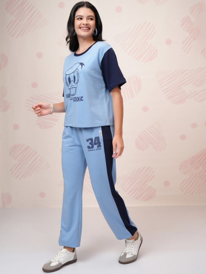 Disney By Tokyo Talkies Women Blue Donald Duck T-Shirt With Trouser - Blue - Image 4