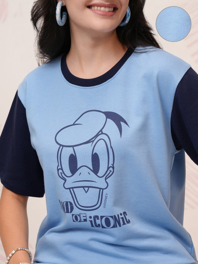 Disney By Tokyo Talkies Women Blue Donald Duck T-Shirt With Trouser - Blue - Image 5