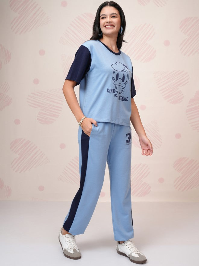 Disney By Tokyo Talkies Women Blue Donald Duck T-Shirt With Trouser - Blue - Image 6