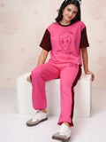 Disney By Tokyo Talkies Women Pink Donald Duck T-Shirt With Trouser - Pink - Image 1