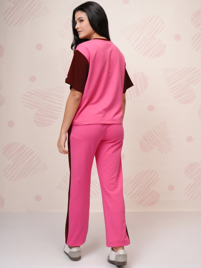 Disney By Tokyo Talkies Women Pink Donald Duck T-Shirt With Trouser - Pink - Image 3