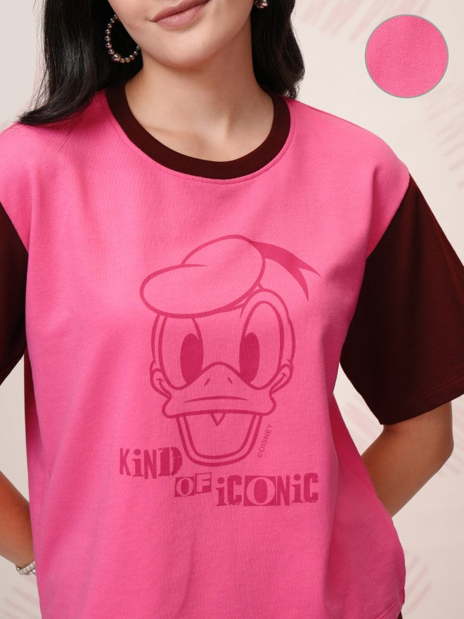 Disney By Tokyo Talkies Women Pink Donald Duck T-Shirt With Trouser - Pink - Image 5