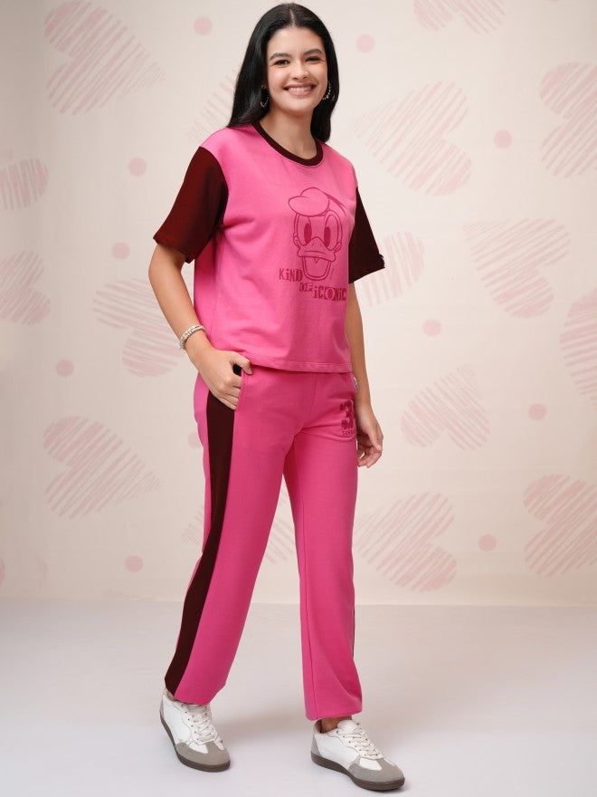 Disney By Tokyo Talkies Women Pink Donald Duck T-Shirt With Trouser - Pink - Image 6