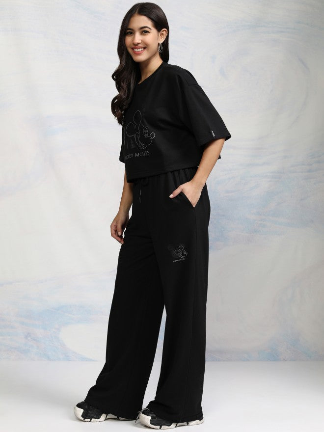 Disney By Tokyo Talkies Women Black Mickey Mouse T-shirt With Trouser - Black - Image 4