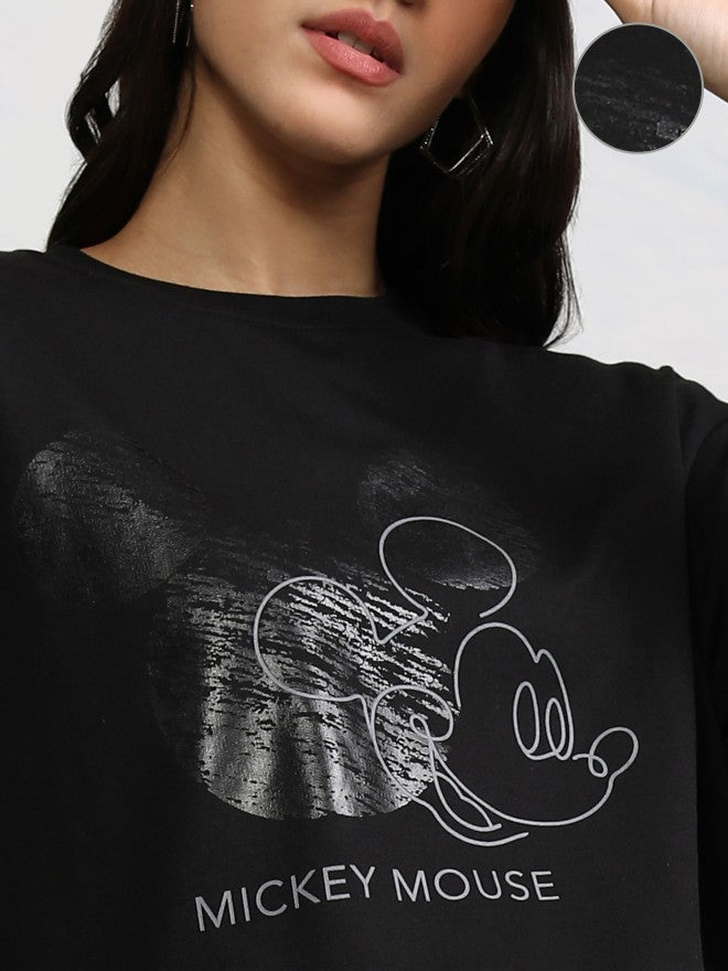 Disney By Tokyo Talkies Women Black Mickey Mouse T-shirt With Trouser - Black - Image 5