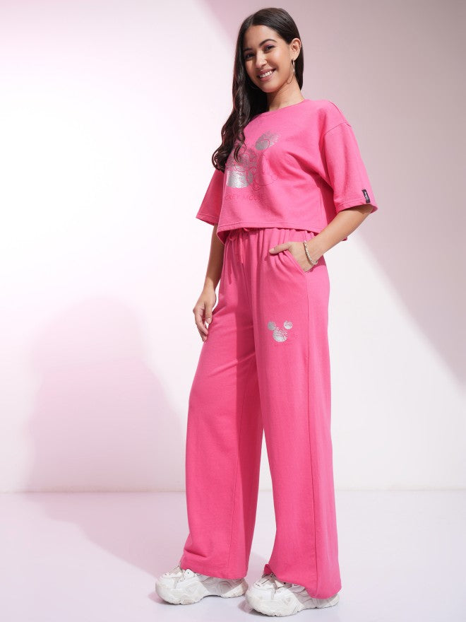 Disney By Tokyo Talkies Women Pink Mickey Mouse T-shirt With Trouser - Pink - Image 4