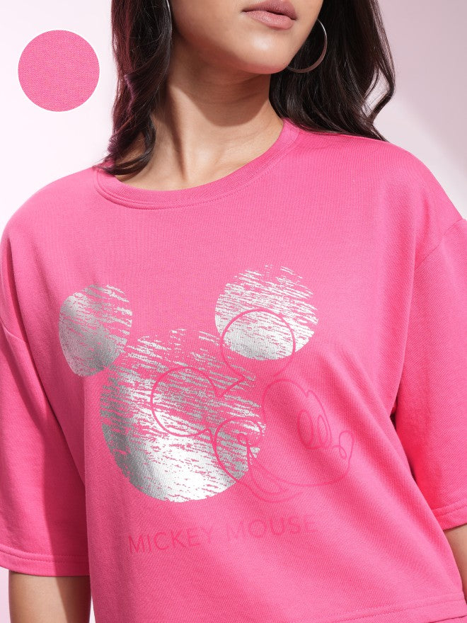 Disney By Tokyo Talkies Women Pink Mickey Mouse T-shirt With Trouser - Pink - Image 5