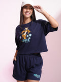 Disney By Tokyo Talkies Women Navy Blue Tigger T-shirt With Short - Navy Blue - Image 1