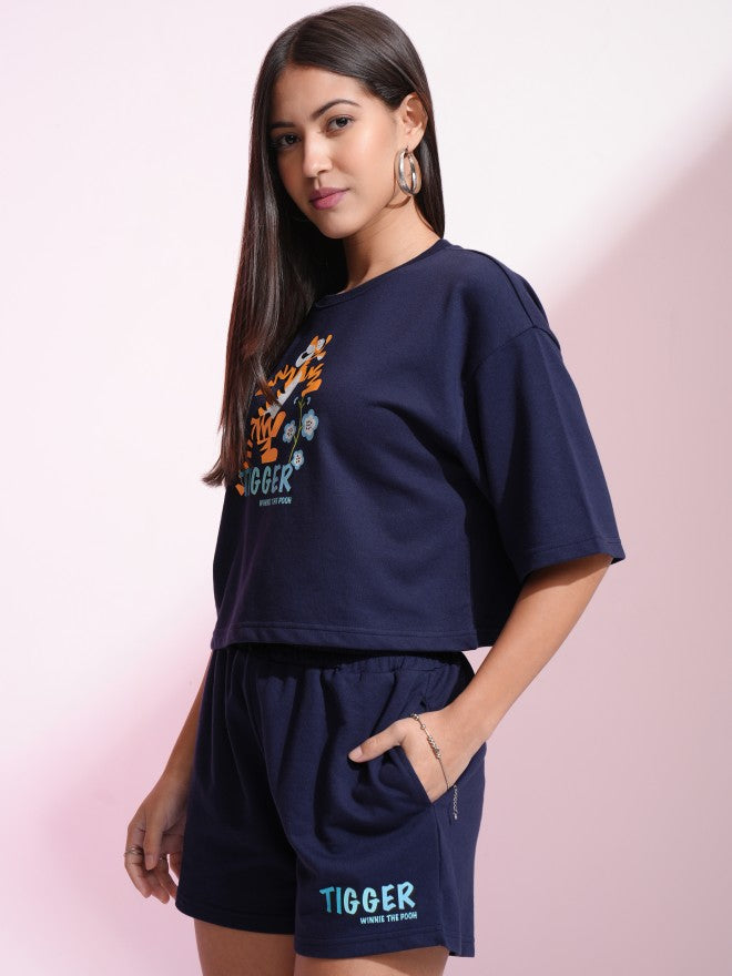 Disney By Tokyo Talkies Women Navy Blue Tigger T-shirt With Short - Navy Blue - Image 4