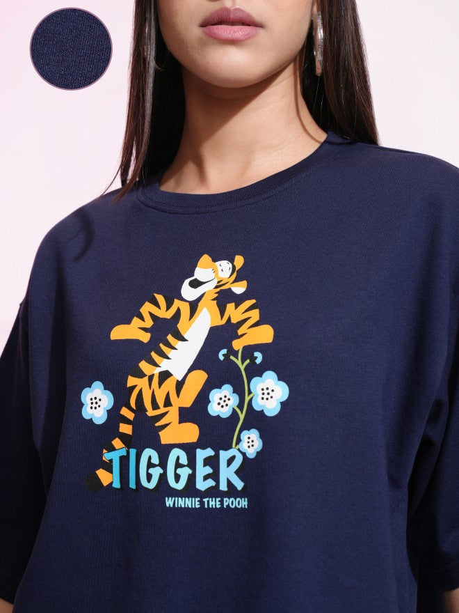 Disney By Tokyo Talkies Women Navy Blue Tigger T-shirt With Short - Navy Blue - Image 5