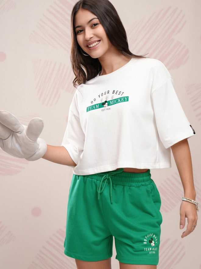 Disney By Tokyo Talkies Women White Mickey Mouse T-shirt With Short - White - Image 1
