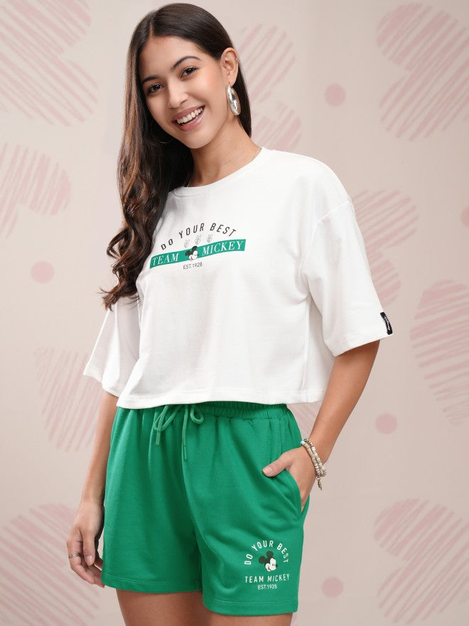 Disney By Tokyo Talkies Women White Mickey Mouse T-shirt With Short - White - Image 4