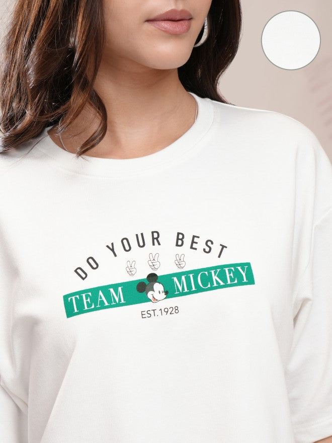Disney By Tokyo Talkies Women White Mickey Mouse T-shirt With Short - White - Image 5
