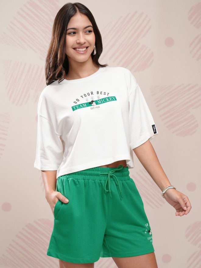 Disney By Tokyo Talkies Women White Mickey Mouse T-shirt With Short - White - Image 6