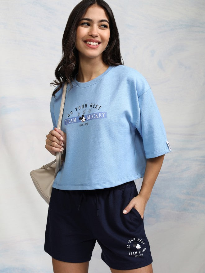 Disney By Tokyo Talkies Women Blue Mickey Mouse T-shirt With Short - Blue - Image 1