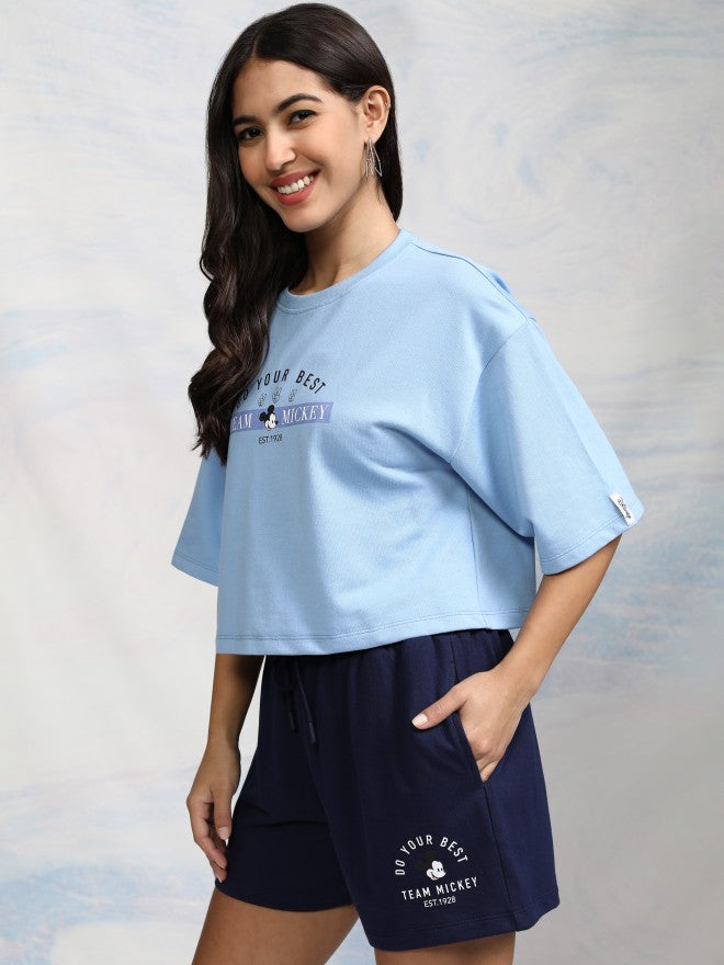 Disney By Tokyo Talkies Women Blue Mickey Mouse T-shirt With Short - Blue - Image 4