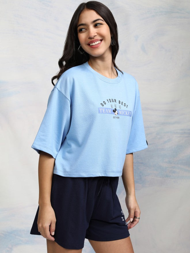 Disney By Tokyo Talkies Women Blue Mickey Mouse T-shirt With Short - Blue - Image 6
