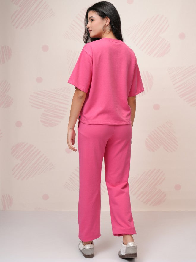 Disney By Tokyo Talkies Women Pink Mickey Mouse T-Shirt With Joggers - Pink - Image 3