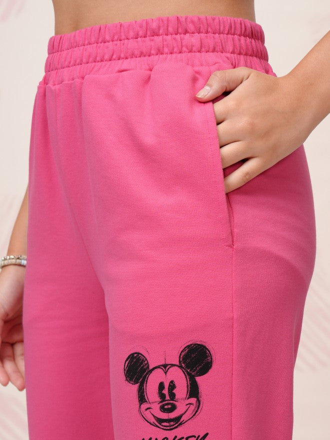 Disney By Tokyo Talkies Women Pink Mickey Mouse T-Shirt With Joggers - Pink - Image 7