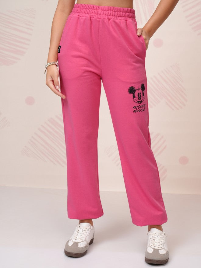 Disney By Tokyo Talkies Women Pink Mickey Mouse T-Shirt With Joggers - Pink - Image 8