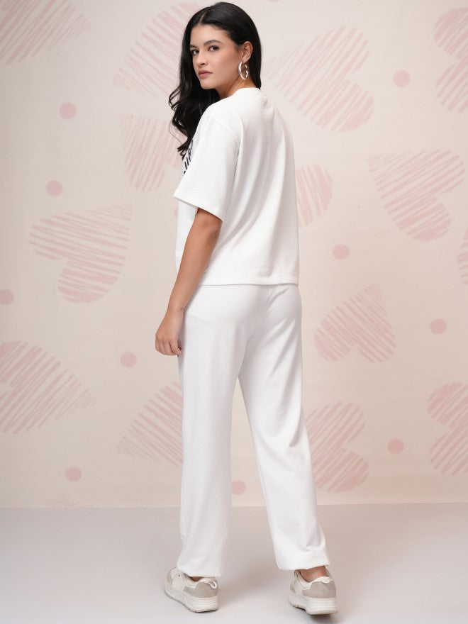 Disney By Tokyo Talkies Women White Mickey Mouse T-Shirt With Joggers - White - Image 3