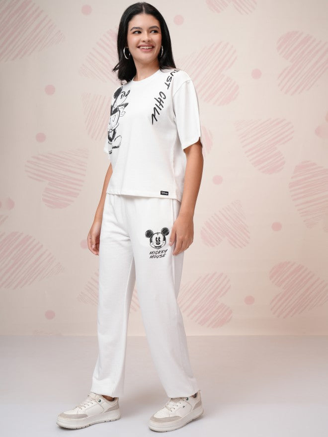 Disney By Tokyo Talkies Women White Mickey Mouse T-Shirt With Joggers - White - Image 4