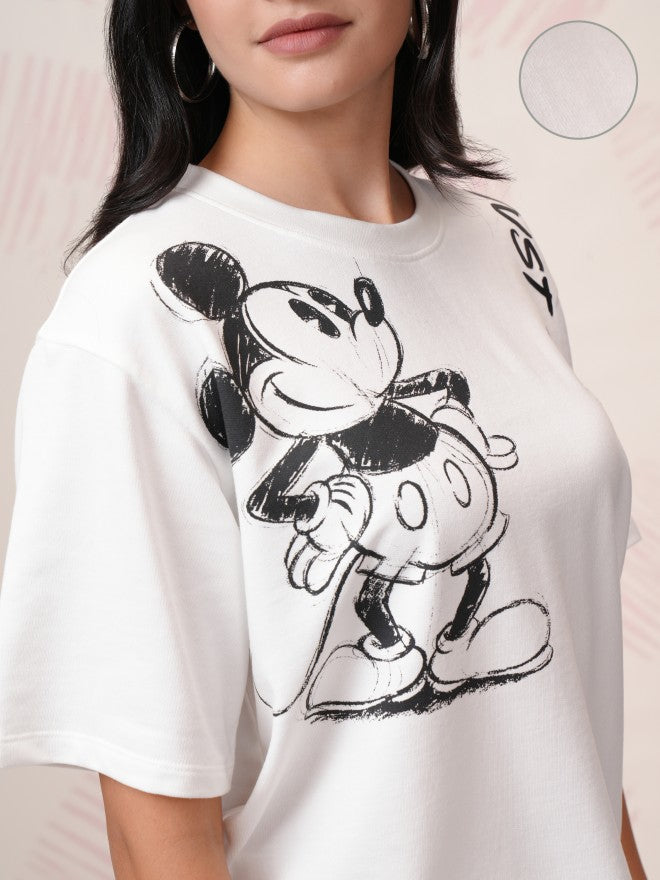 Disney By Tokyo Talkies Women White Mickey Mouse T-Shirt With Joggers - White - Image 5