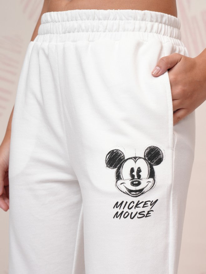 Disney By Tokyo Talkies Women White Mickey Mouse T-Shirt With Joggers - White - Image 7