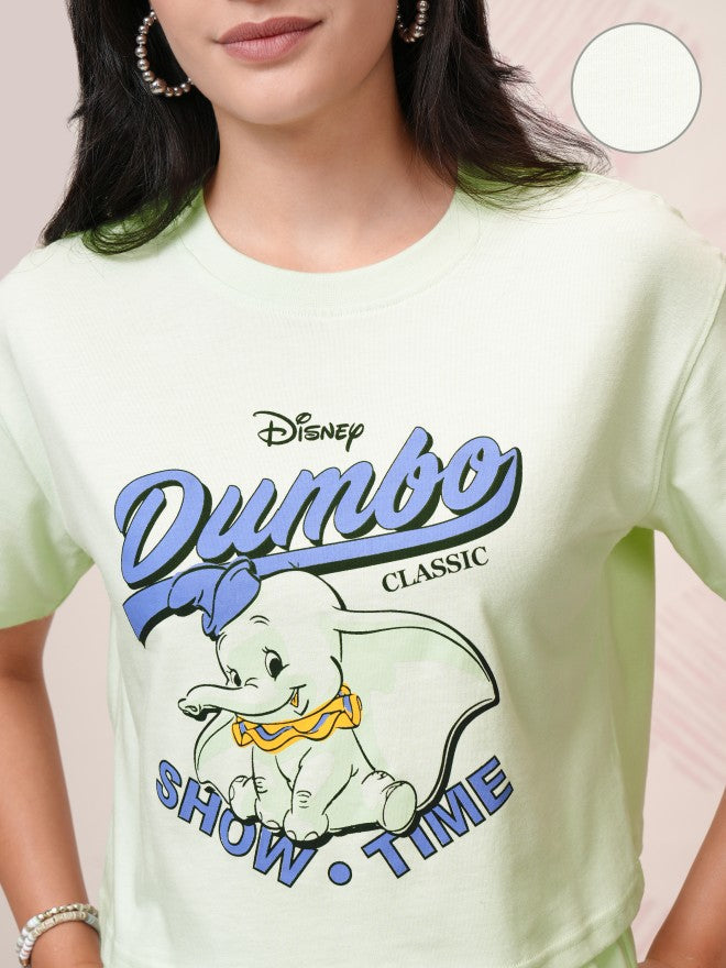 Disney By Tokyo Talkies Women Green Dumbo T-Shirt With Trouser - Green - Image 5
