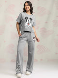 Disney By Tokyo Talkies Women Grey Mickey Mouse T-shirt With Trouser - Grey - Image 1