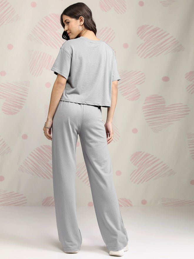 Disney By Tokyo Talkies Women Grey Mickey Mouse T-shirt With Trouser - Grey - Image 3