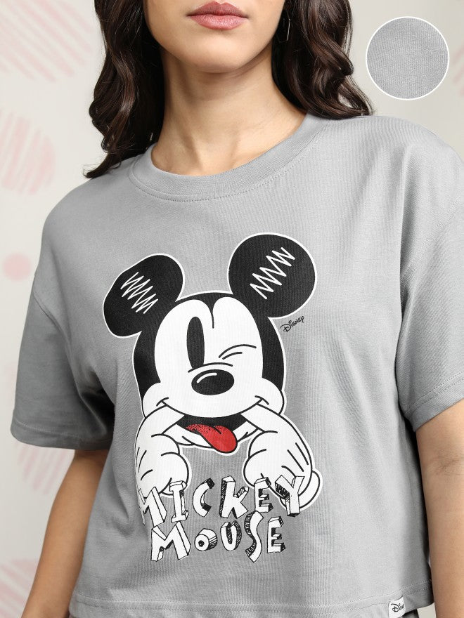 Disney By Tokyo Talkies Women Grey Mickey Mouse T-shirt With Trouser - Grey - Image 5
