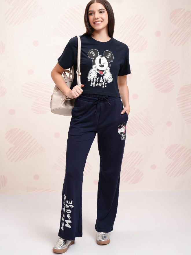 Disney By Tokyo Talkies Women Navy Blue Mickey Mouse T-shirt With Trouser - Navy Blue - Image 1