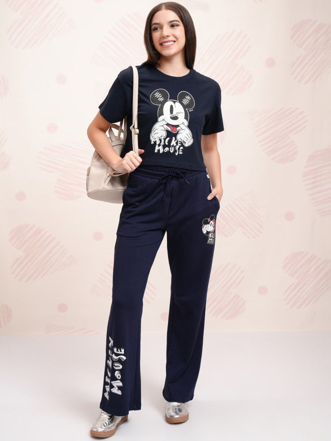 Disney By Tokyo Talkies Women Navy Blue Mickey Mouse T-shirt With Trouser - Navy Blue - Image 2