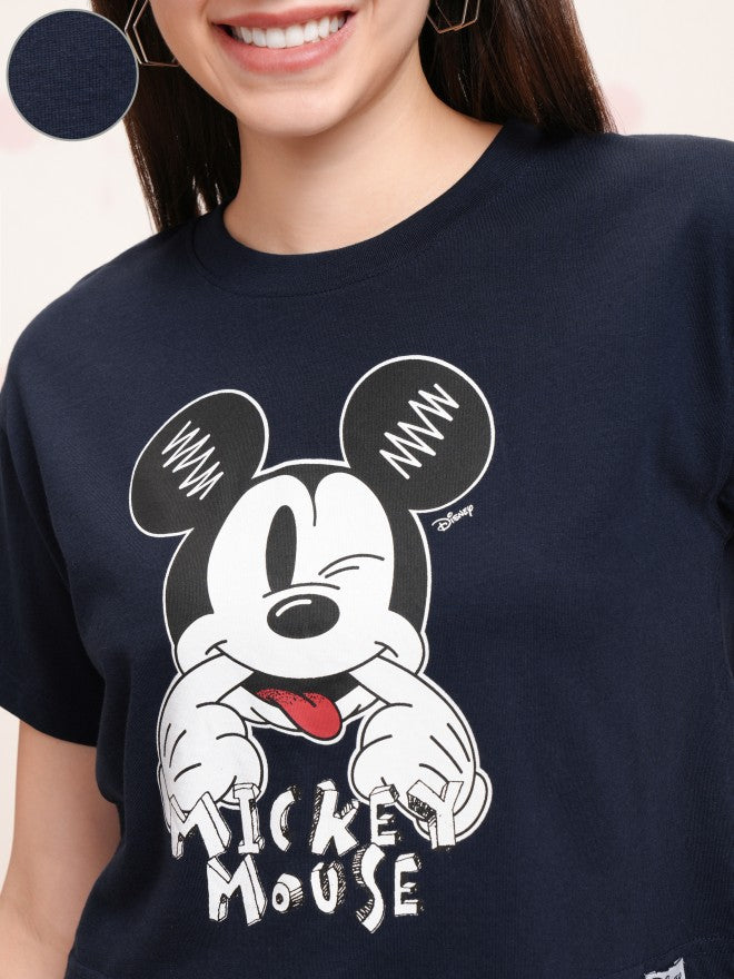 Disney By Tokyo Talkies Women Navy Blue Mickey Mouse T-shirt With Trouser - Navy Blue - Image 5