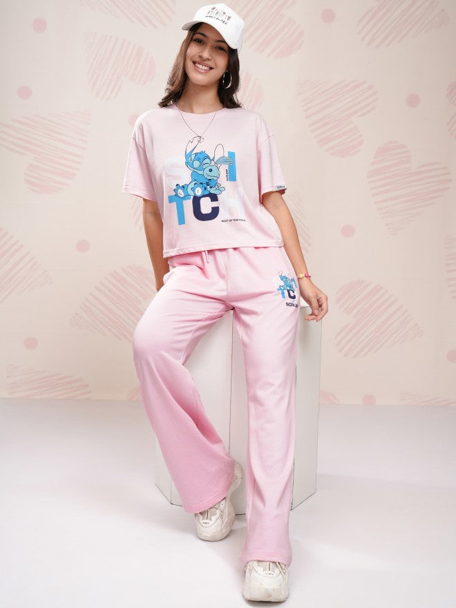 Disney By Tokyo Talkies Women Pink Stitch T-shirt With Trouser - Pink - Image 2
