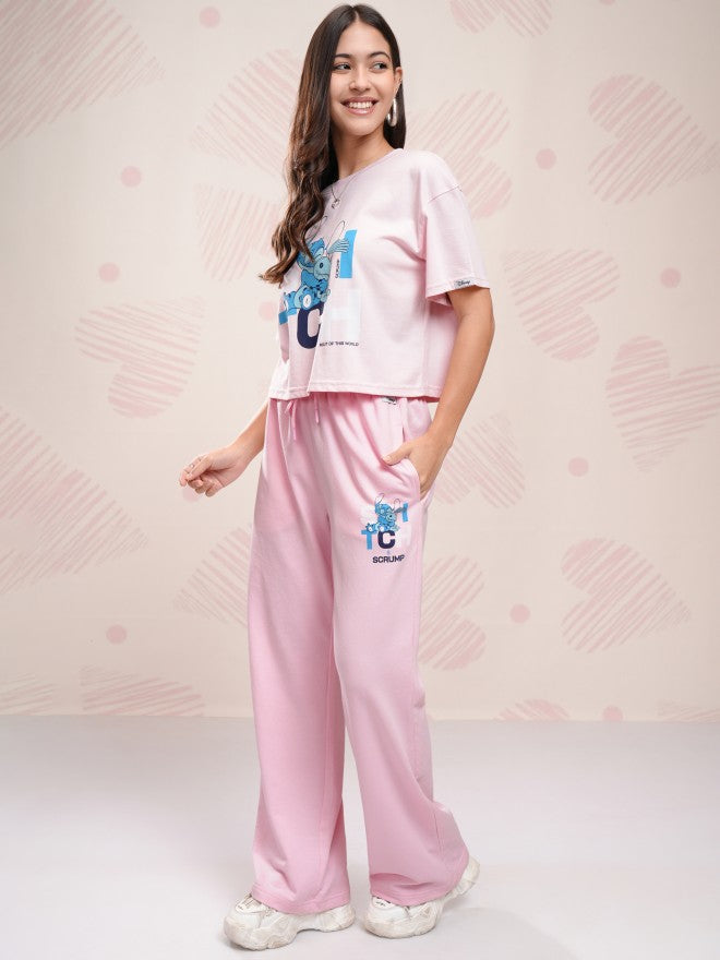 Disney By Tokyo Talkies Women Pink Stitch T-shirt With Trouser - Pink - Image 4