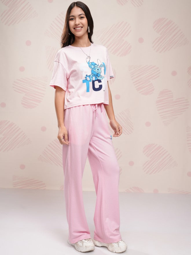 Disney By Tokyo Talkies Women Pink Stitch T-shirt With Trouser - Pink - Image 6
