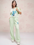 Disney By Tokyo Talkies Women Green Stitch T-shirt With Trouser - Green - Image 1
