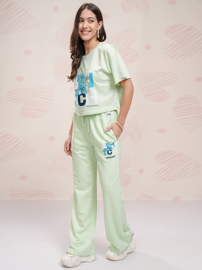 Disney By Tokyo Talkies Women Green Stitch T-shirt With Trouser - Green - Image 2