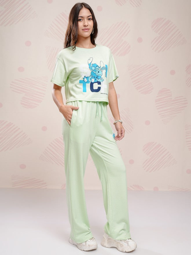 Disney By Tokyo Talkies Women Green Stitch T-shirt With Trouser - Green - Image 4