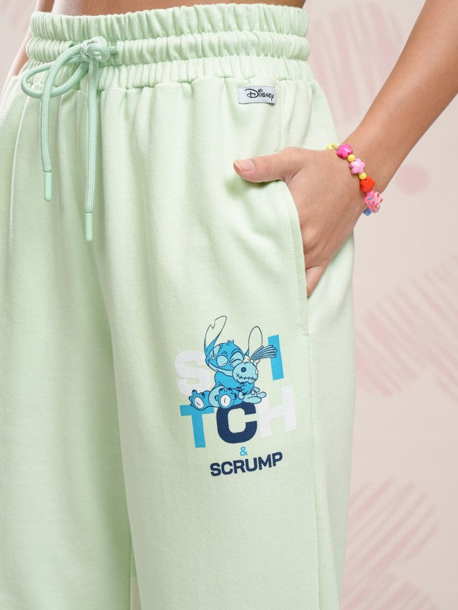 Disney By Tokyo Talkies Women Green Stitch T-shirt With Trouser - Green - Image 6